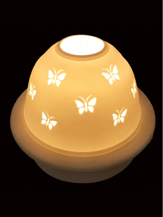 Porcelain Butterfly Candle Dome Light w/Candle Plate